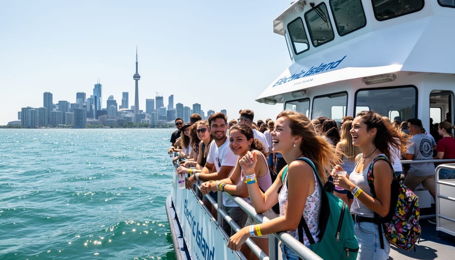 Ferry boat carrying festival attendees across Lake Ontario toward Toronto Island