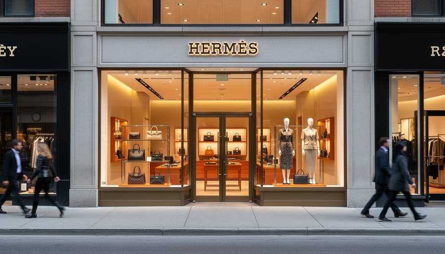 Hermès luxury storefront exterior on Bloor Street West in Toronto.